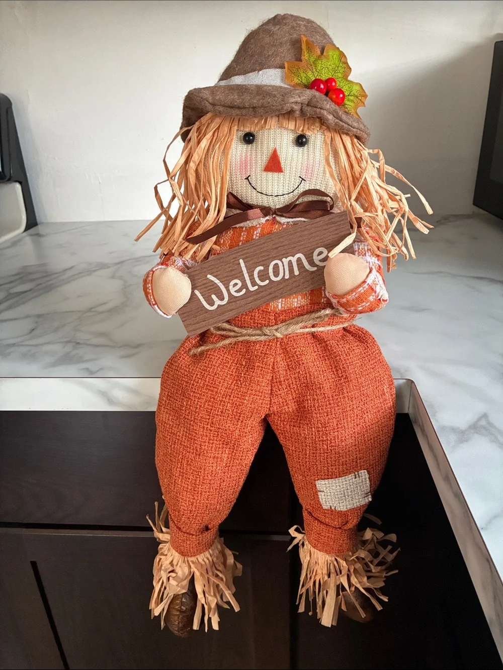 NWT- 25-1/2”- Fall Harvest- Welcome Scarecrow Sitter Greeter Decoration